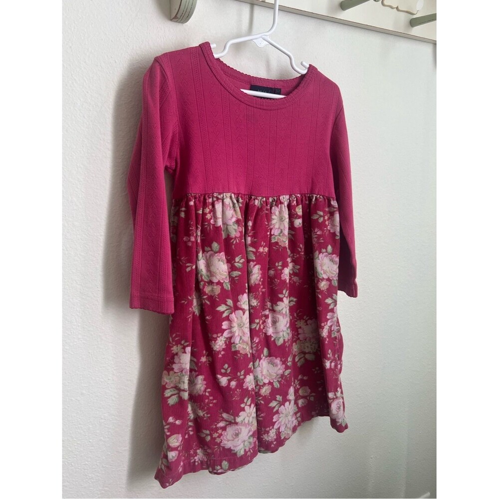 Boden Girls' Raspberry Pink Floral Long Sleeve Dress